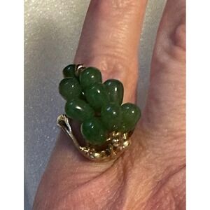 Vintage 14k Gold & Jade Ring Grape Bunch Sz 5